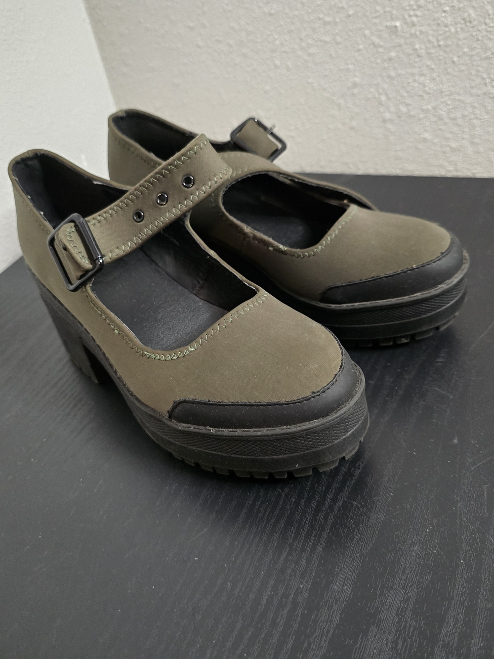 Urban Outfitters Olive Green Mary Jane Chunky Heels